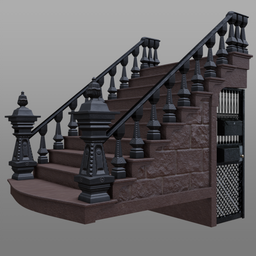 Detailed 3D model of a brownstone stoop with garden entrance suitable for Blender renderings.