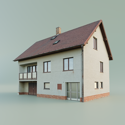 "Realistic European village family house 3D model for Blender 3D software. Comes with brown and red roof options, textured with actual photos for added realism. Rendered with ray tracing ambient occlusion and generative adversarial network for an extremely lifelike look."