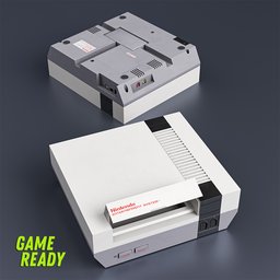 Detailed Blender 3D model of a classic 8-bit gaming console, game-ready with low poly count and 2k textures, featuring LED material.