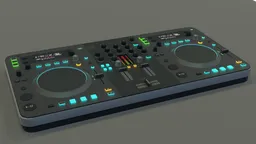 Detailed 3D model of a classic DJ mixer with illuminated controls, created with Blender, true-to-life design.