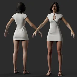 Female Mini Dress with Contrast Piping