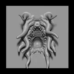3D sculpting brush imprint of monster mouth with tentacles for Blender.