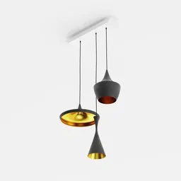 High-quality 3D model of stylish hanging lights with metallic interior, ideal for Blender renderings.