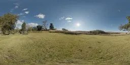 360-degree panoramic HDR image of Belfast Farmhouse with clear skies for scene lighting.