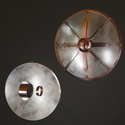 Detailed 3D shield model for war and battle games, low poly with high-quality metal texture, ideal for Blender projects.