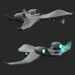 Highly detailed Blender 3D futuristic drone model with twin engines and neon accents, inspired by sci-fi films.