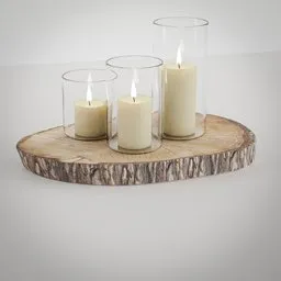 Wooden tree disc with candles deco element