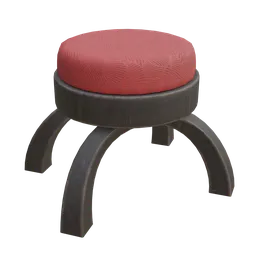 "Low wenge stool with red upholstery, perfect for Blender 3D modeling. PBR materials add a touch of authenticity to this modern piece inspired by Xuande Emperor."