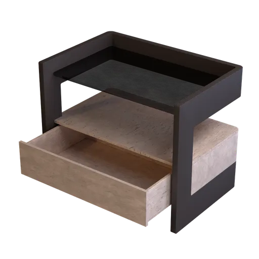 Detailed Blender 3D render of modern bedroom nightstand with open drawer, showcasing texture and design.