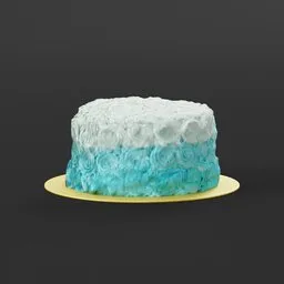 Realistic 3D model of a blue frosted cake on a golden plate, created for Blender rendering, perfect for dessert visuals.