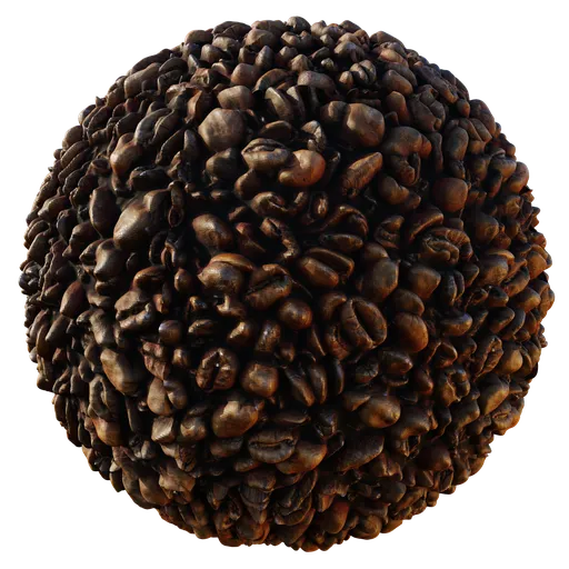 High-resolution PBR texture of coffee beans suitable for rendering in Blender and other 3D applications.
