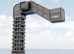 Detailed 3D model of a futuristic space station tower component, suitable for use in Blender projects.