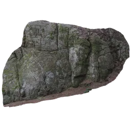 Detailed 3D scanned rock face model covered in moss, ideal for Blender rendering and environmental 3D scenes.