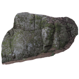 Detailed 3D scanned rock face model covered in moss, ideal for Blender rendering and environmental 3D scenes.