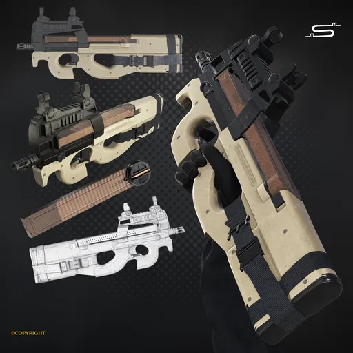 FN P90 Gun - Animated | Modern Weapons models | Blendkit