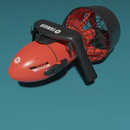 Detailed 3D model of an orange Yamaha RDS200 underwater scooter for diving and snorkeling, compatible with Blender.