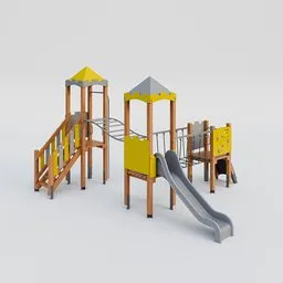 Wooden grey and yellow playground set