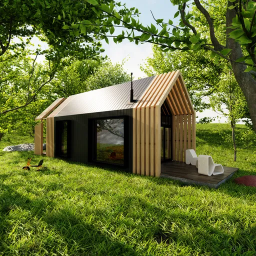 Modern Barn Cabin in Forest