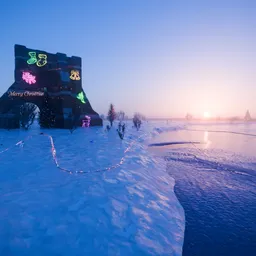 Magical Christmas Ruins Landscape Scene