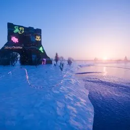 Magical Christmas Ruins Landscape Scene