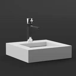 Modern 3D-rendered square basin with sleek faucet designed for Blender rendering, ideal for bathroom visualization.