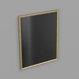 Detailed 3D model of a rectangular gold-framed mirror, ideal for interior rendering, compatible with Blender.