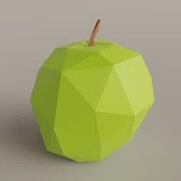 3D geometric green apple model showcasing low-polygon design suitable for Blender graphic projects.