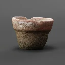 "Nature-inspired 3D model of a plant pot, remeshed with PBR Materials for Blender 3D. Featured on ArtsStation and made by digital artist Peter Snow using photo scanning technology. Perfect for game assets and 3D rendering projects."