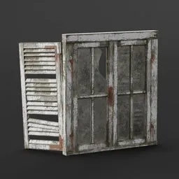 Detailed 3D model of a vintage wooden window with weathered texture, compatible with Blender for realistic rendering.