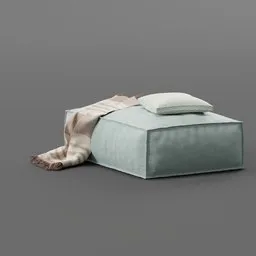 High-detail 3D model of a plush sofa with pillow and draped throw, created and refined in Blender.