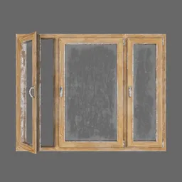 Detailed 3D model of a rustic wooden ship hull window with transparent glass, optimized for Blender.
