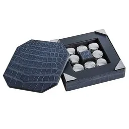 Blue Leather Checkers Game Set