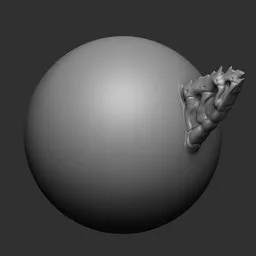 NS Fin 06 3D sculpting brush imprint of dragon fin on spherical model surface for Blender detailing.