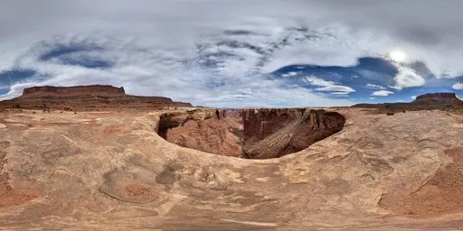 Vivid 16K HDR panorama of sunlit clouds over a rugged mountain landscape for realistic scene lighting.