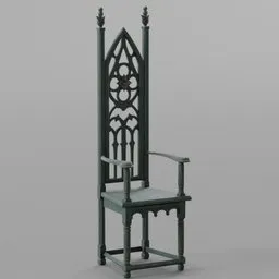 Detailed green vintage wooden chair 3D model with intricate gothic design elements, optimized for Blender rendering.