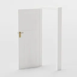 Detailed 3D model of a white interior door with gold handle suitable for Blender renderings.