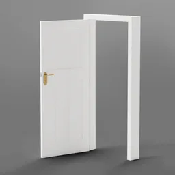 Detailed 3D model of a white interior door with gold handle suitable for Blender renderings.