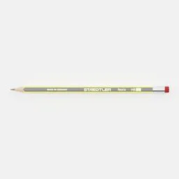 Realistic STAEDTLER pencil 3D model rendered in Blender, beginner-level detailing, isolated on a plain backdrop.