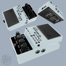 Highly detailed Blender 3D model of a guitar stompbox effect, showcasing various angles, with realistic textures and design.