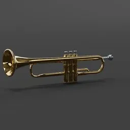 Vintage-style 3D brass trumpet model with realistic textures, suitable for Blender rendering and animation.