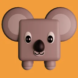 Stylized koala cube 3D model with a charming design, ideal for mobile and low-poly applications.