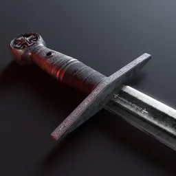 Detailed 3D model of an ornate medieval sword with intricate designs, compatible with Blender rendering.