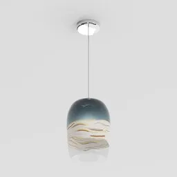 Realistic Blender 3D model of elegant banded art glass pendant light with sunrise pattern, ideal for modern interior visualization.