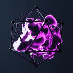 Vibrant purple fluid abstract encased in geometric frame, editable Blender 3D animation model.