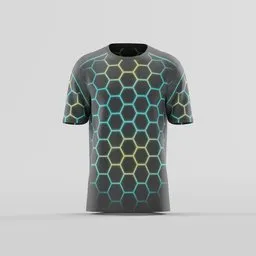 Neon Hexagon Grid Crew Neck T-Shirt