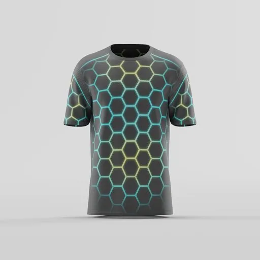 Neon Hexagon Grid Crew Neck T-Shirt