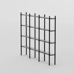 High-quality 3D-rendered metal industrial shelving with realistic PBR textures, suitable for office storage models in Blender.