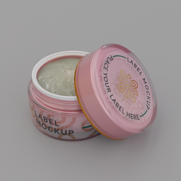 "Glass Cream jar 01 3D model for Blender 3D: A highly detailed mockup of a glass jar for skincare, cosmetics or medicine. Featuring a vector patch logo of a mermaid, lid, and label. Perfect for beauty campaigns and solar punk product photos."