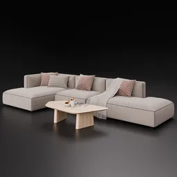 High-quality 3D model of a sectional sofa with matching coffee table, designed for Blender realistic interior renderings.