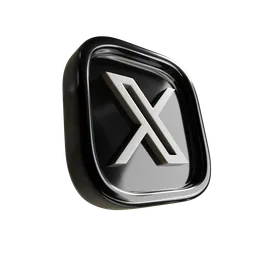 "Sleek 3D stylized silver 'X' icon within a glossy black frame, ideal for Blender 3D motion graphics and media."